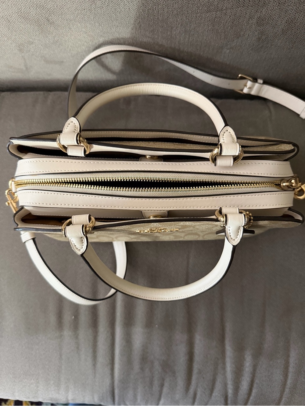 Coach Lillie Carryall Satchel Beige & White Dome Satchel with Signature C Print - Picture 2 of 14